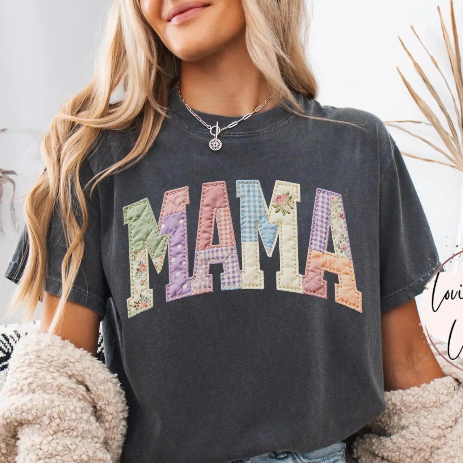 S Quilted Patchwork Mama Shirt Floral Mama Tee